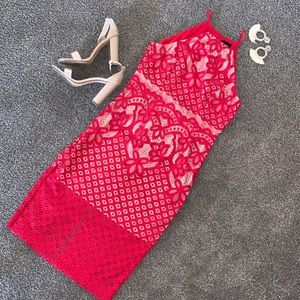 Bardot Lace Halter Red Dress